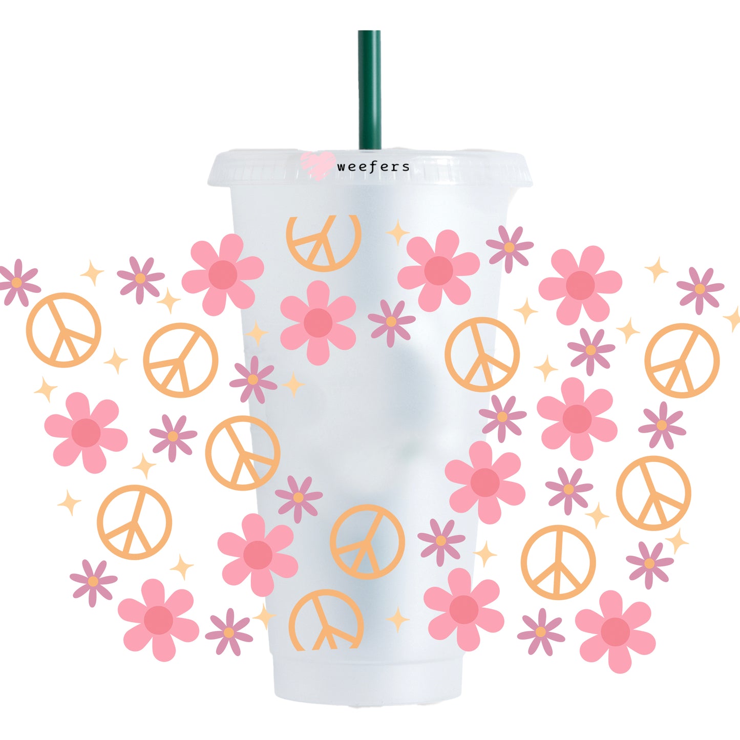 Peace Sign Floral 24oz UV DTF Cold Cup Wrap - Ready to apply Wrap - HOLE - Weefers