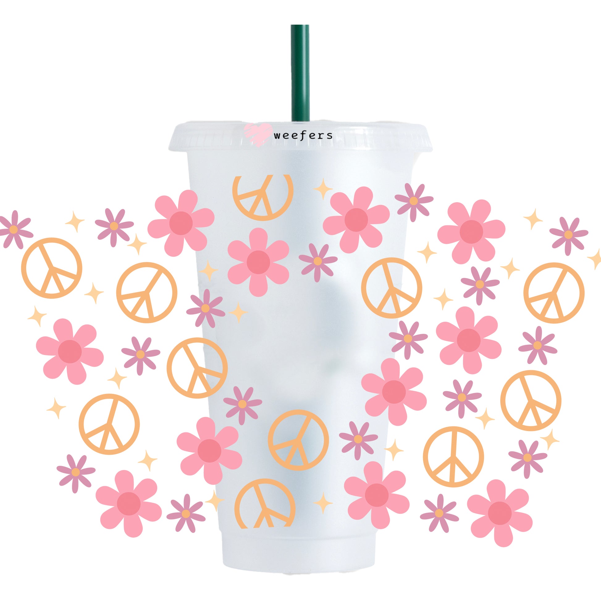 Peace Sign Floral 24oz UV DTF Cold Cup Wrap - Ready to apply Wrap - HOLE - Weefers