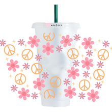 Load image into Gallery viewer, Peace Sign Floral 24oz UV-DTF Cold Cup Wrap - Ready to apply Wrap - HOLE
