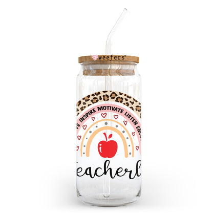 Teacher Life Boho Rainbow 20oz Libbey Glass Can UV DTF or Sublimation Wrap - Decal Transfer Weefers