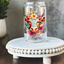 Load image into Gallery viewer, a glass vase with a cow&#39;s head painted on it
