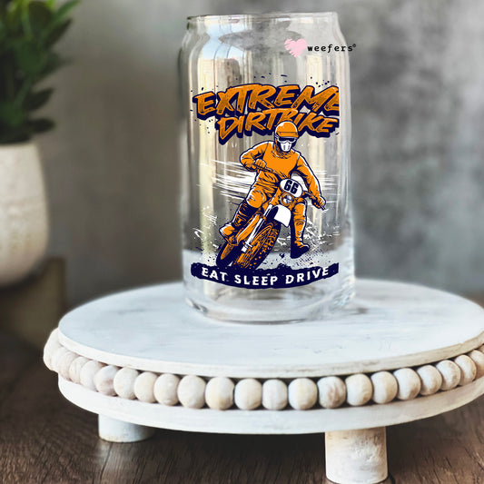 Extreme Dirt bike Eat Sleep Drive 16oz Libbey Glass Can UV DTF or Sublimation Cup Wrap - Decal Transfer Weefers