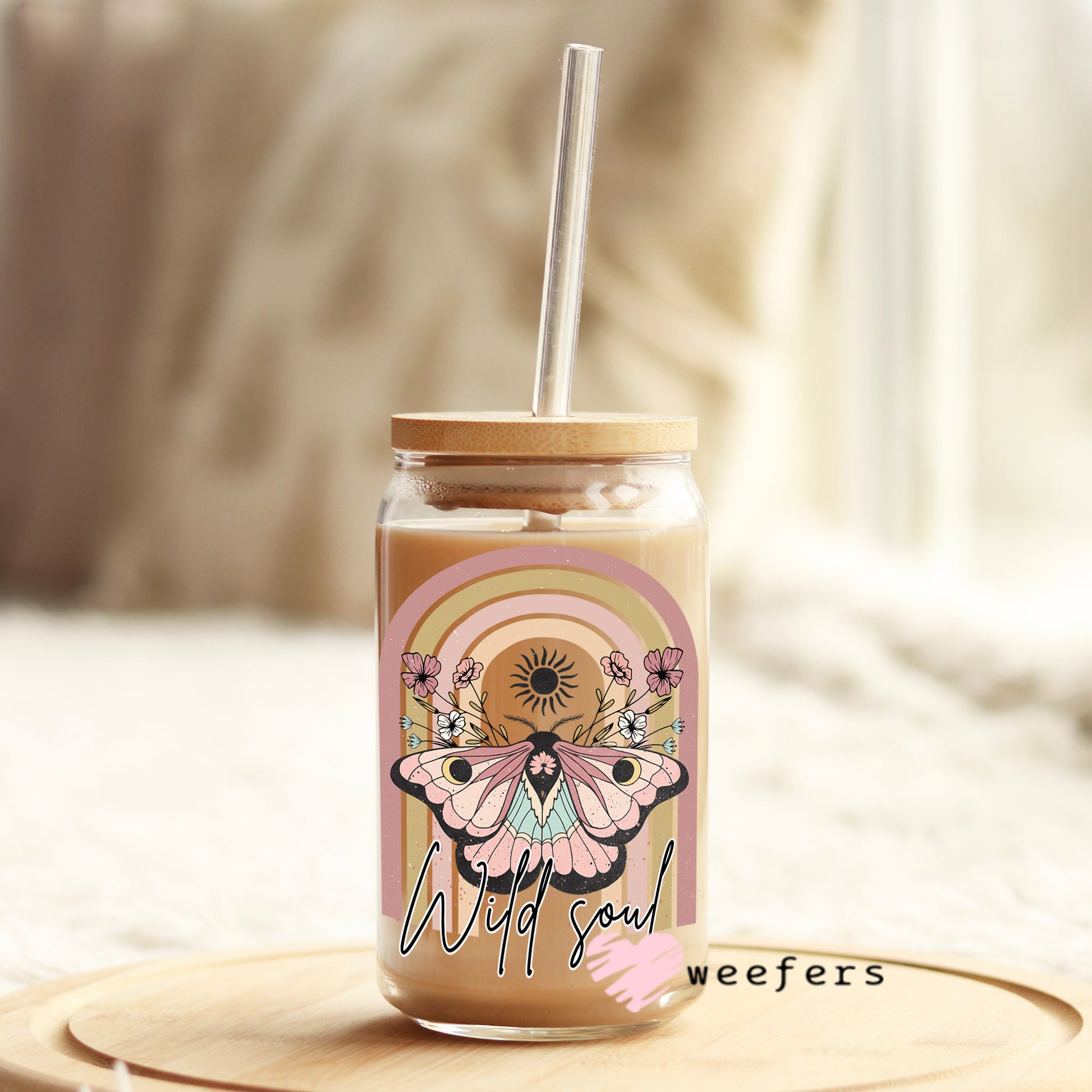 Wild Soul Butterfly Retro 16oz Libbey Glass Can UV DTF or Sublimation Wrap - Decal - Weefers