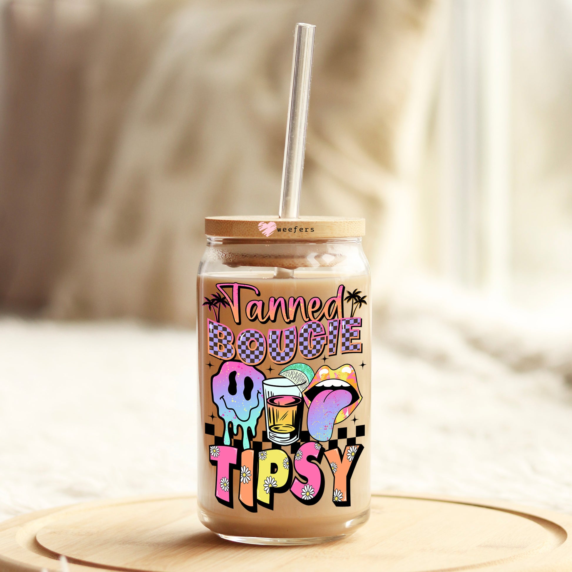 Tanned Bougie Tipsy 16oz Libbey Glass Can UV DTF or Sublimation Wrap - Decal - Weefers