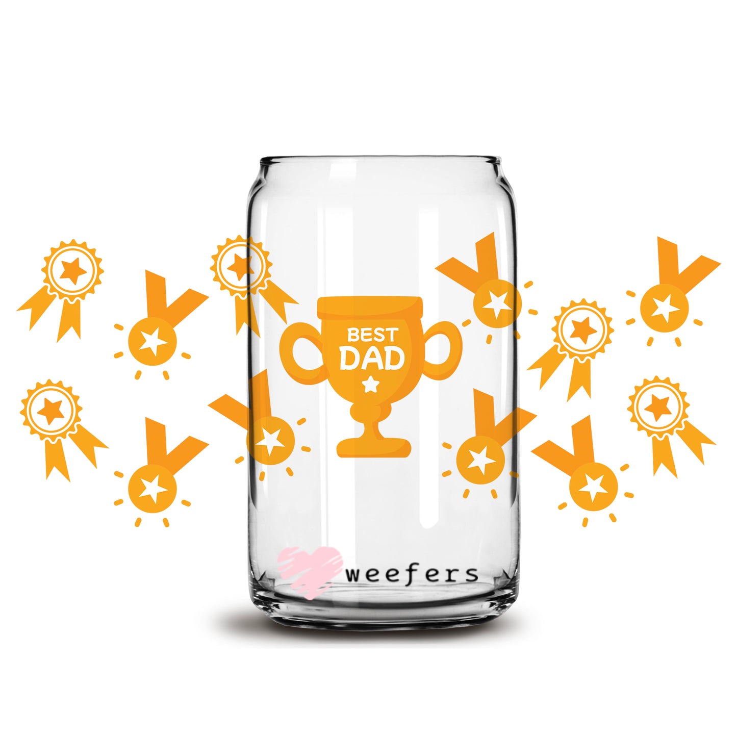 Father's Day Best Dad Trophy 16oz Libbey Glass Can UV DTF or Sublimation Wrap - Decal - Weefers