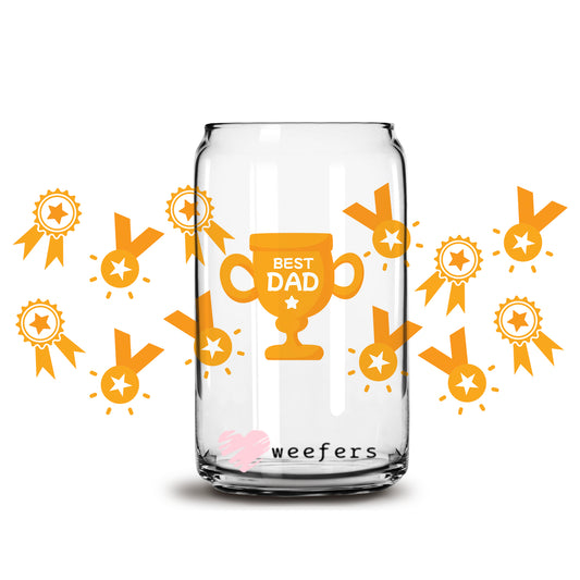 Father's Day Best Dad Trophy 16oz Libbey Glass Can UV DTF or Sublimation Wrap - Decal - Weefers