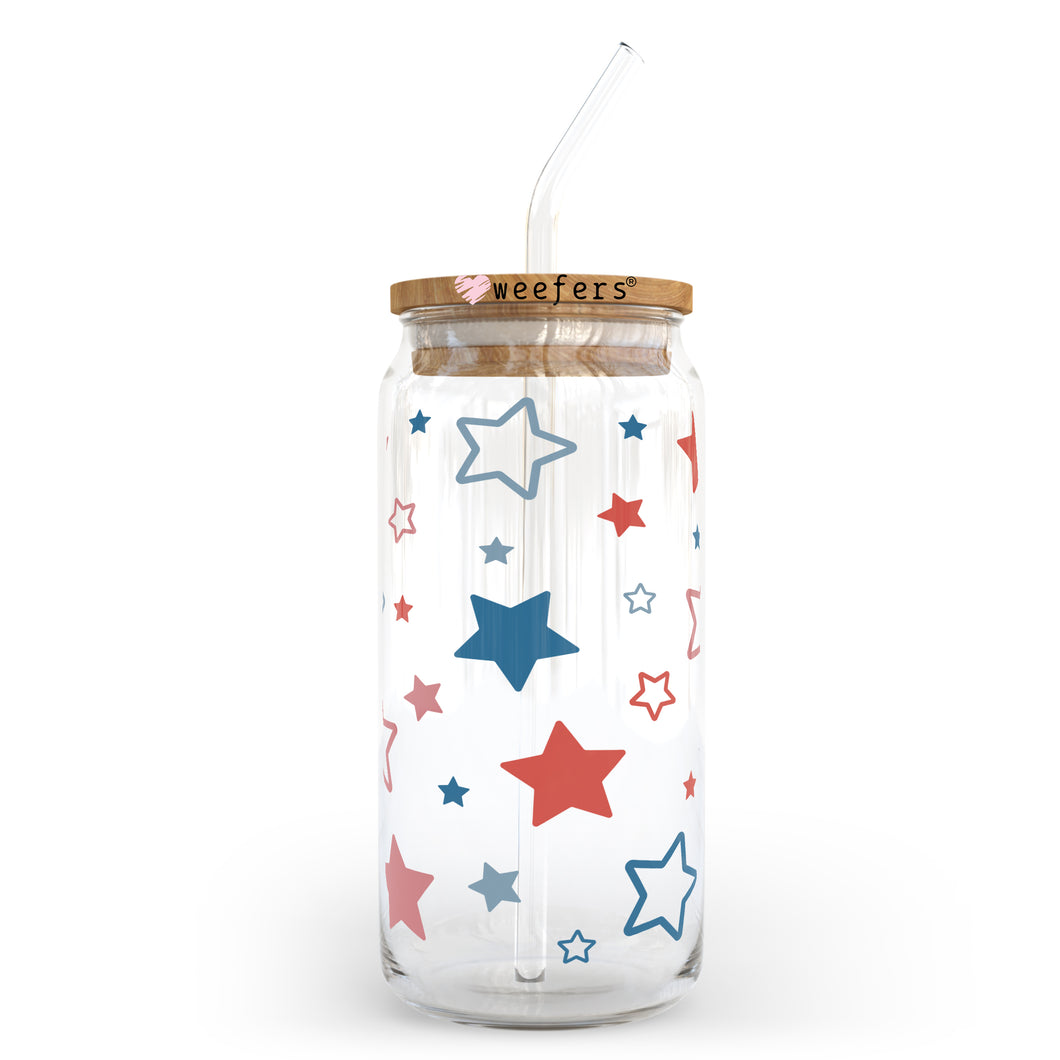 Red White and Blue Stars 20oz Libbey Glass Can UV-DTF or Sublimation Wrap - Decal