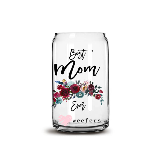 Best Mom Ever Burgundy Floral 16oz Libbey Glass Can UV DTF or Sublimation Wrap - Decal - Weefers