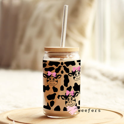 Cute Pink Black Cow Print 16oz Libbey Glass Can UV DTF or Sublimation Wrap - Decal - Weefers