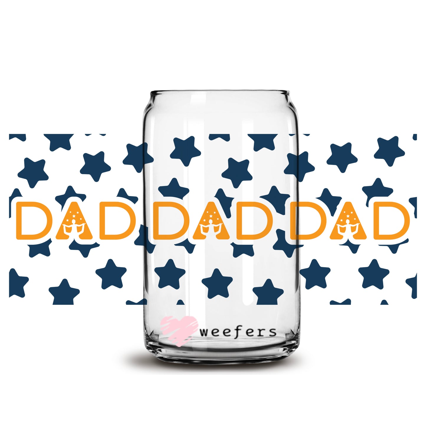 Father's Day Dad Blue Stars 16oz Libbey Glass Can UV DTF or Sublimation Wrap - Decal - Weefers