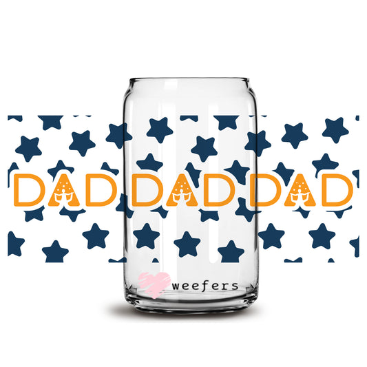 Father's Day Dad Blue Stars 16oz Libbey Glass Can UV DTF or Sublimation Wrap - Decal - Weefers