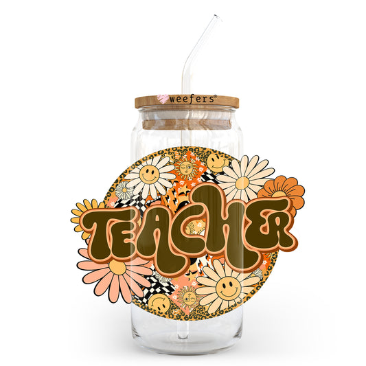 Teacher Boho Floral 20oz Libbey Glass Can UV DTF or Sublimation Wrap - Decal Weefers