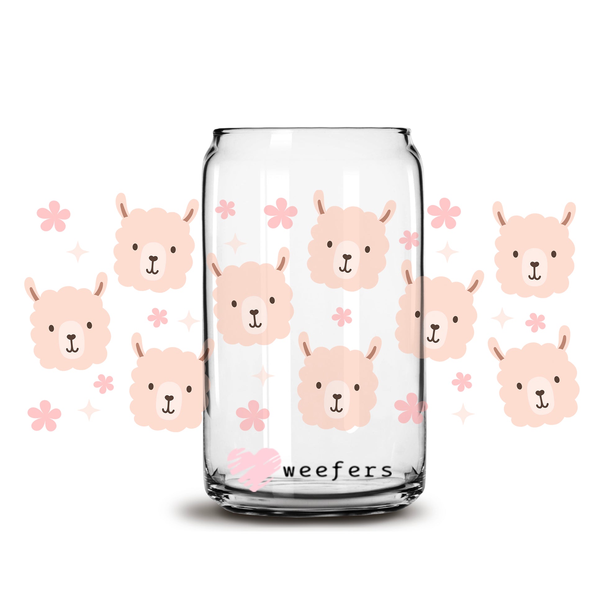 Cute Llamas 16oz Libbey Glass Can UV DTF or Sublimation Cup Wrap - Decal Transfer - Weefers