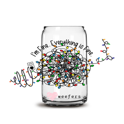 I'm Fine Everything is Fine Christmas 16oz Libbey Glass Can UV DTF or Sublimation Wrap - Decal - Weefers