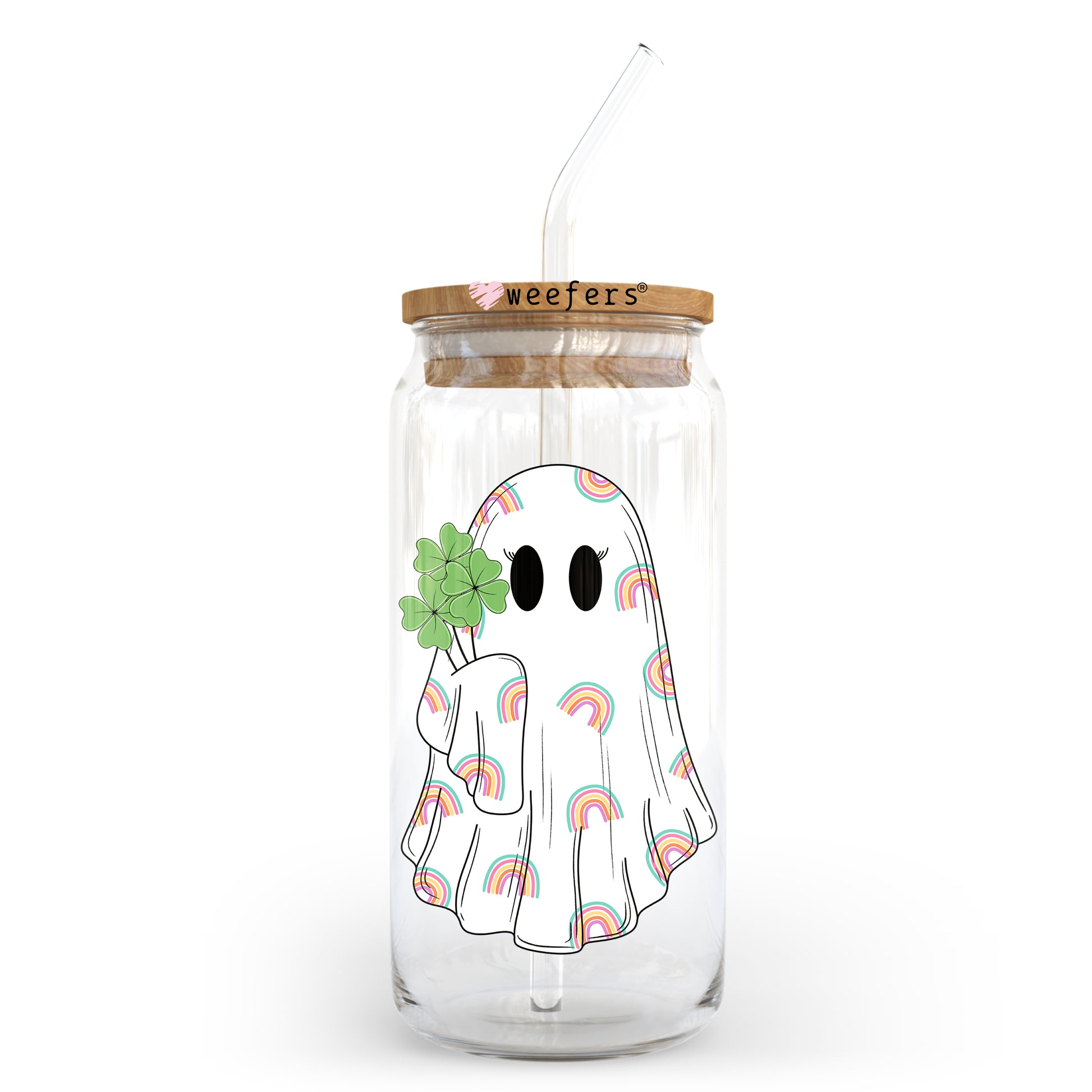 St Patrick's Day Shamrock Ghost 20oz Libbey Glass Can UV DTF or Sublimation Wrap - Decal Transfer - Weefers