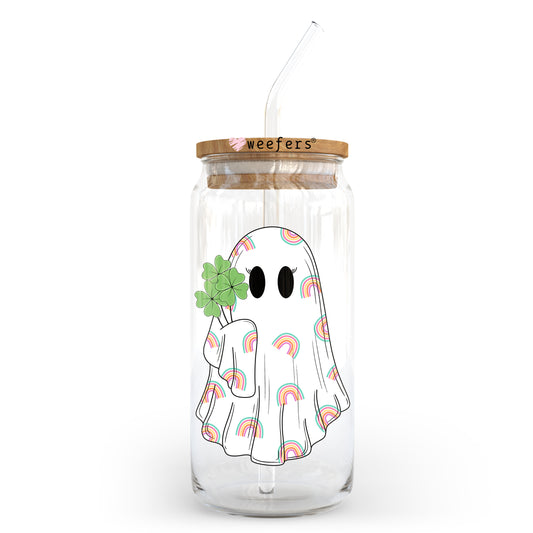 St Patrick's Day Shamrock Ghost 20oz Libbey Glass Can UV DTF or Sublimation Wrap - Decal Transfer - Weefers