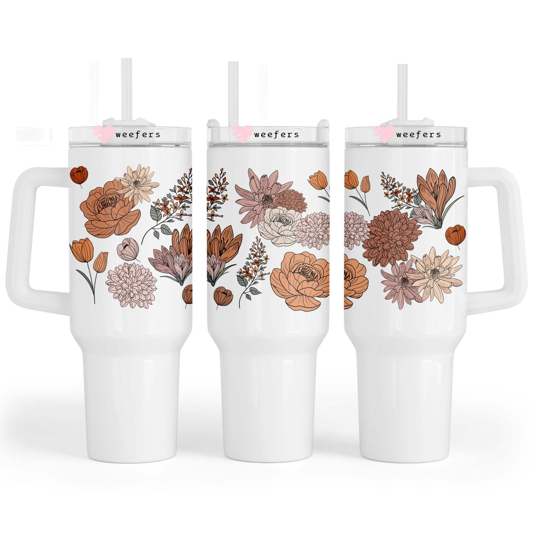 Rust Floral 40oz Tumbler UV-DTF or Sublimation Wrap - Decal