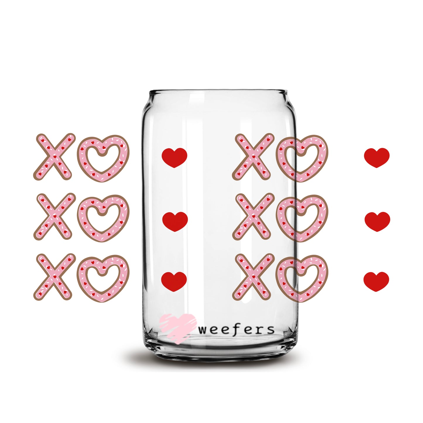 Valentine Cookie Heart XOXO Libbey Glass Can Wrap UV DTF Sublimation Transfers - Weefers