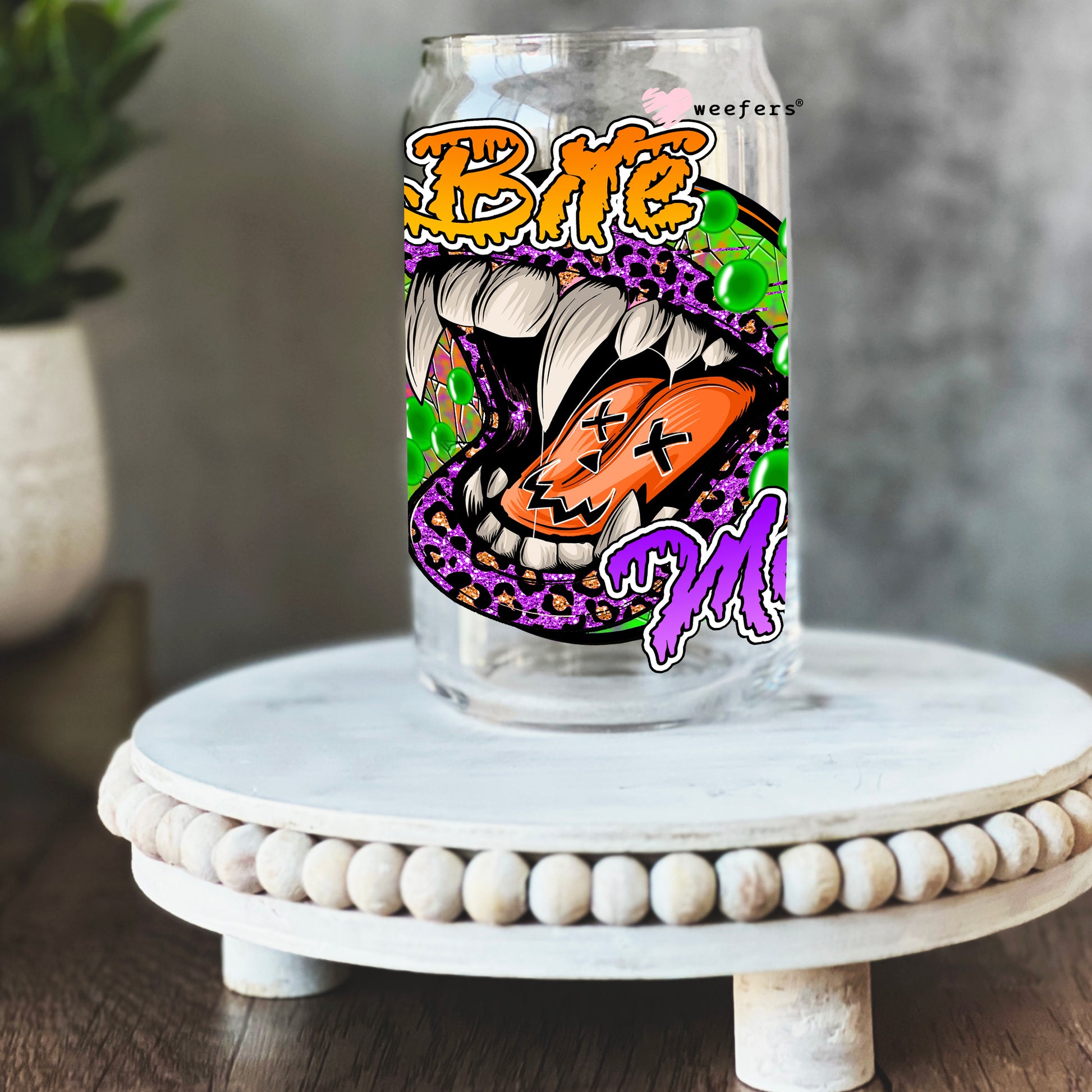 Bite Me Halloween 16oz Libbey Glass Can UV DTF or Sublimation Wrap - Decal - Weefers