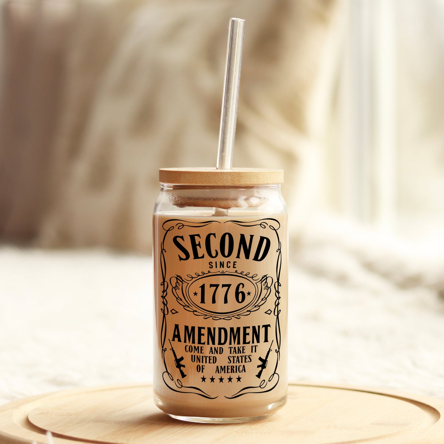 Second Amendment 1776 16oz Libbey Glass Can UV DTF or Sublimation Cup Wrap - Decal Transfer - Weefers