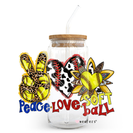 Peace Love Softball 20oz Libbey Glass Can, 34oz Hip Sip, 40oz Tumbler UV DTF or Sublimation Decal Transfer - Weefers