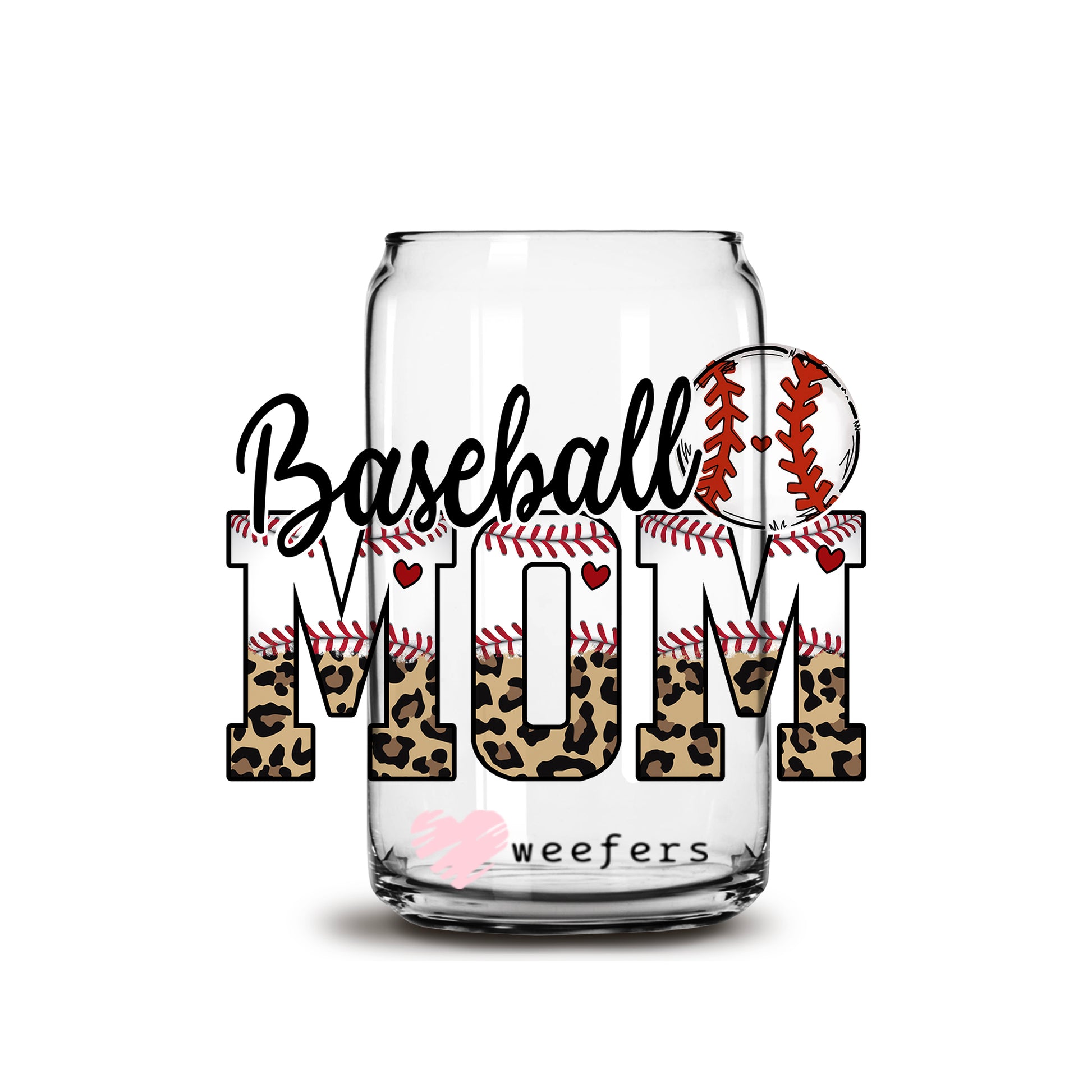 Baseball Mom Beige Leopard Libbey Glass Can Wrap UV DTF Sublimation Transfers - Weefers