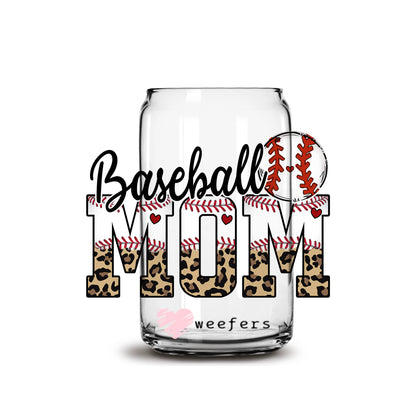 Baseball Mom Beige Leopard Libbey Glass Can Wrap UV DTF Sublimation Transfers - Weefers