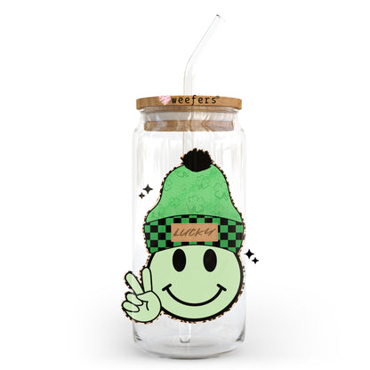 Lucky Smile Face St. Patrick's Day 20oz Libbey Glass Can UV DTF or Sublimation Wrap - Decal Transfer - Weefers