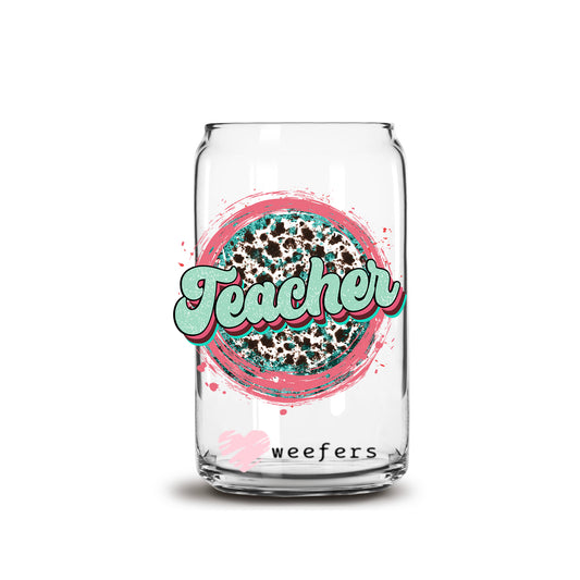 Teacher Cheetah Green 16oz Libbey Glass Can UV DTF or Sublimation Cup Wrap - Decal Transfer Weefers