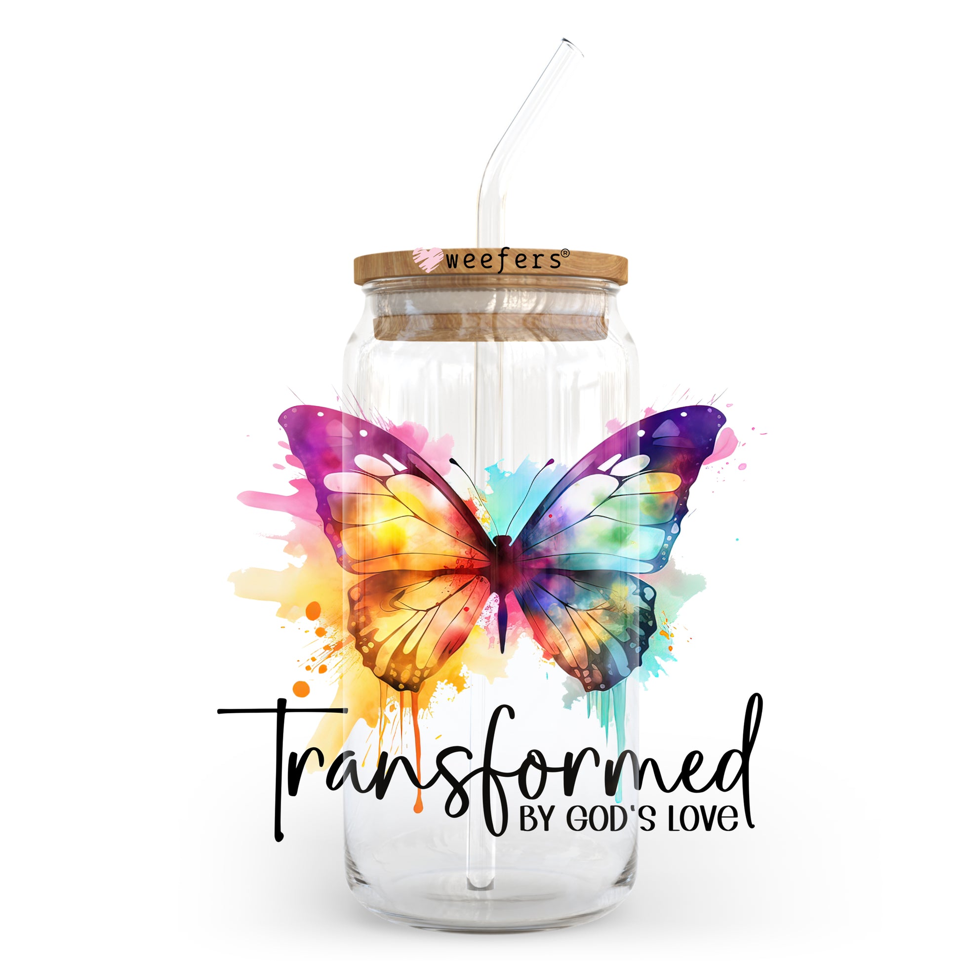 Transformed by God's Love 20oz Libbey Glass Can, 34oz Hip Sip, 40oz Tumbler UV DTF or Sublimation Decal Transfer - Weefers