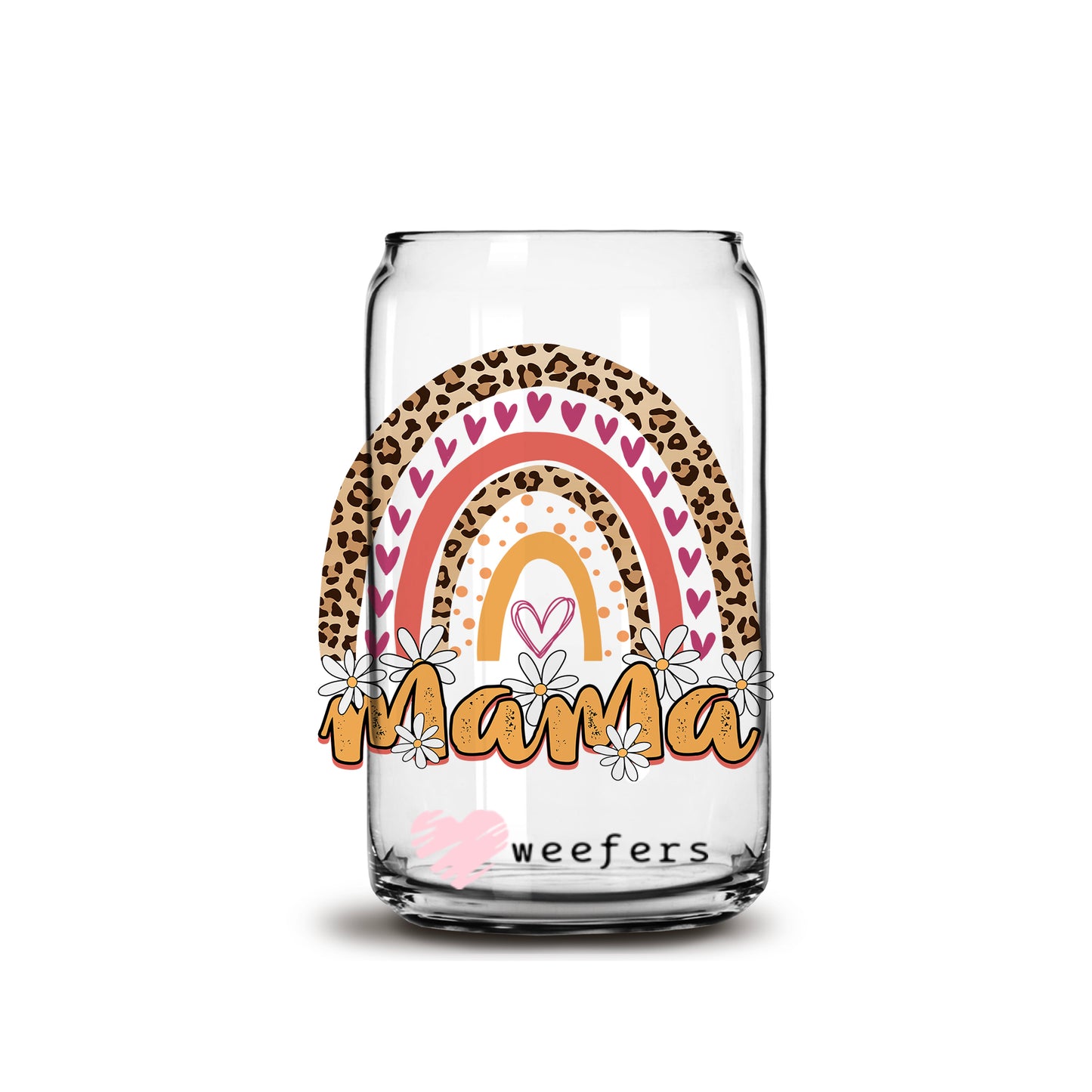 Mama Boho Rainbow White Flowers 16oz Libbey Glass Can UV DTF or Sublimation Cup Wrap - Decal Transfer - Weefers