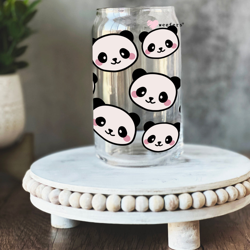 Cute Panda Faces 16oz Libbey Glass Can UV-DTF or Sublimation Wrap - Decal