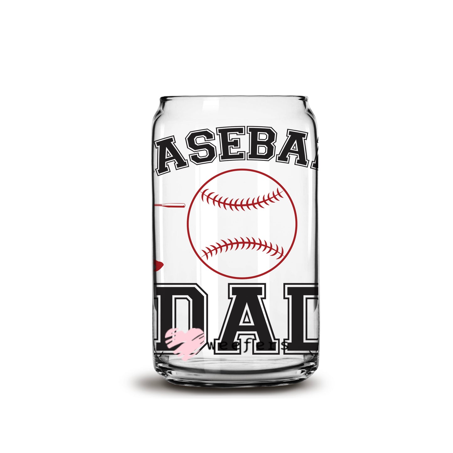 Baseball Dad Red 16oz Libbey Glass Can UV DTF or Sublimation Wrap - Decal - Weefers