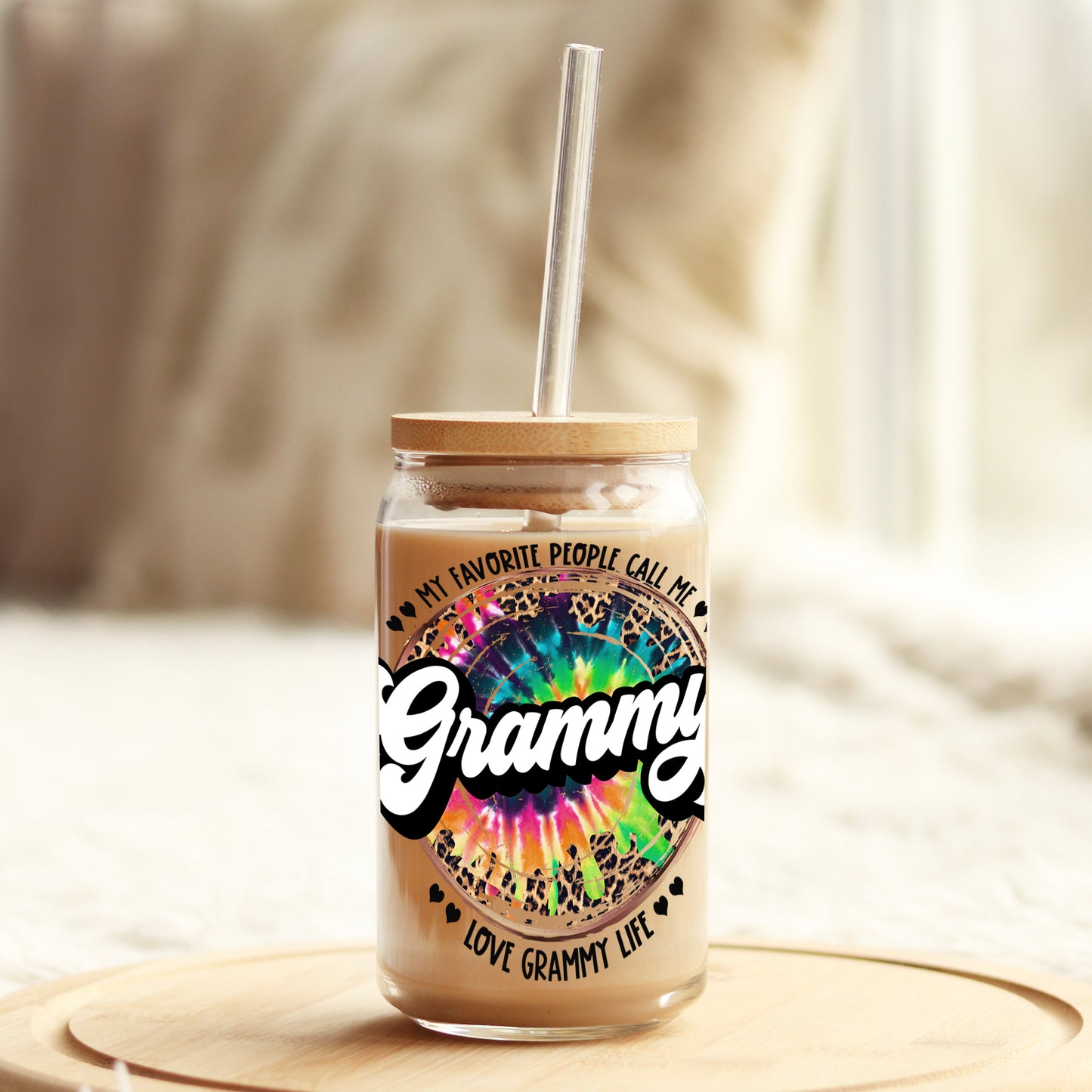 Love Grammy Life Tie Dye 16oz Libbey Glass Can UV DTF or Sublimation Cup Wrap - Decal Transfer - Weefers