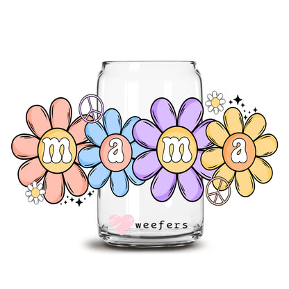 Flower Mama 16oz Libbey Glass Can UV DTF or Sublimation Cup Wrap - Decal Transfer - Weefers