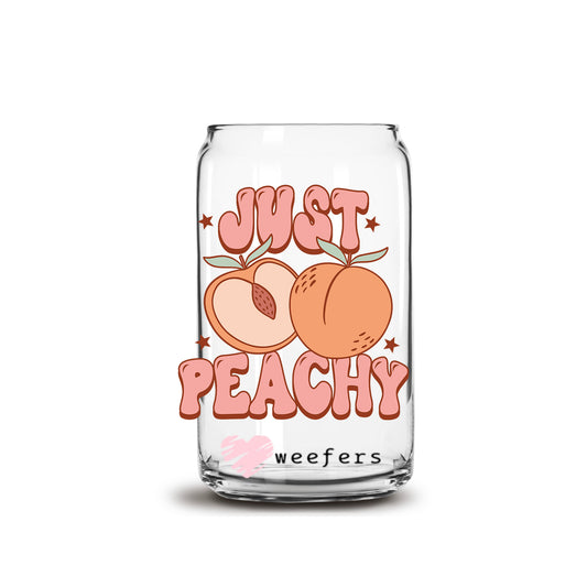 Just Peachy 16oz Libbey Glass Can UV DTF or Sublimation Cup Wrap - Decal Transfer Weefers