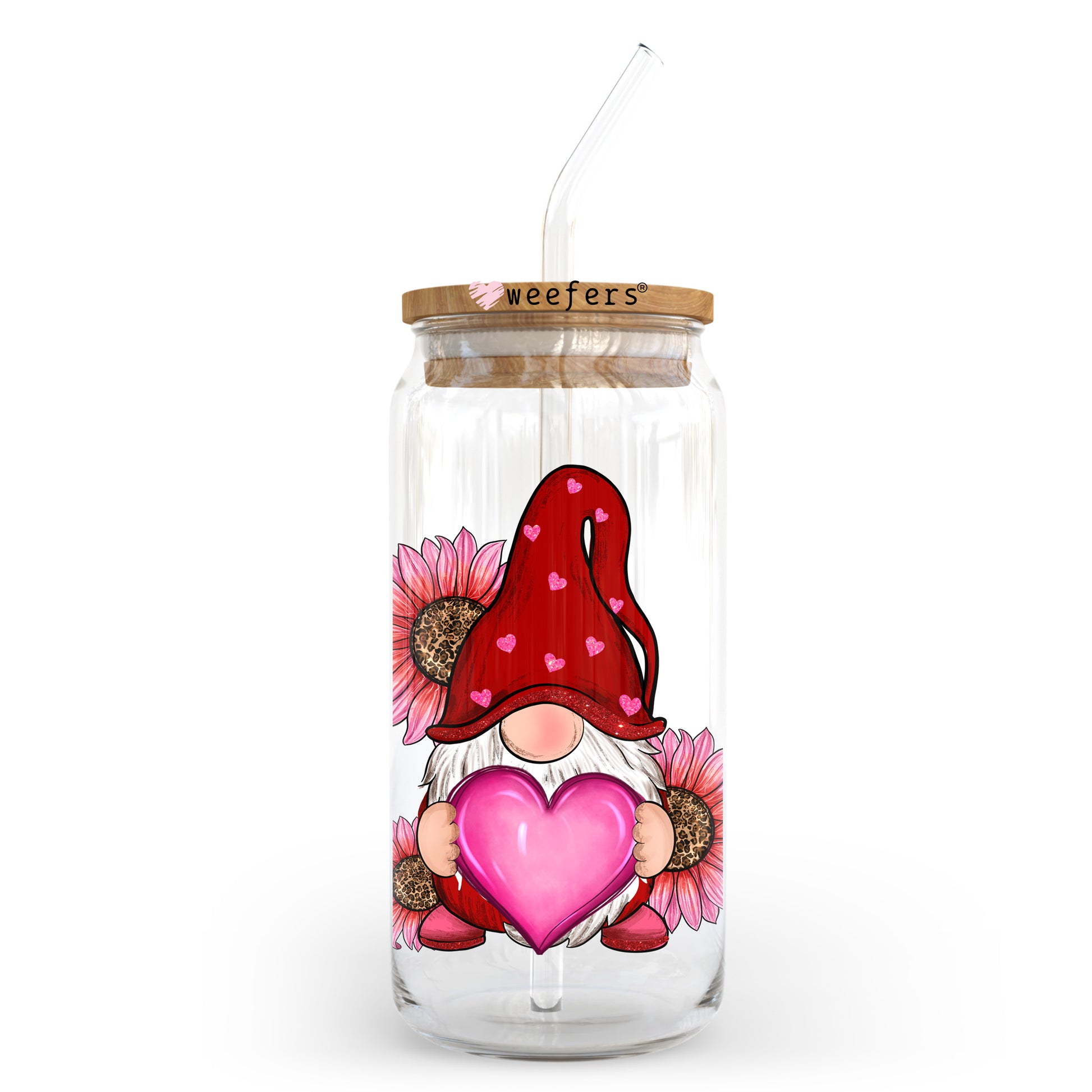 Heart Gnome Valentine's Day 20oz Libbey Glass Can UV DTF or Sublimation Wrap - Decal Transfer - Weefers