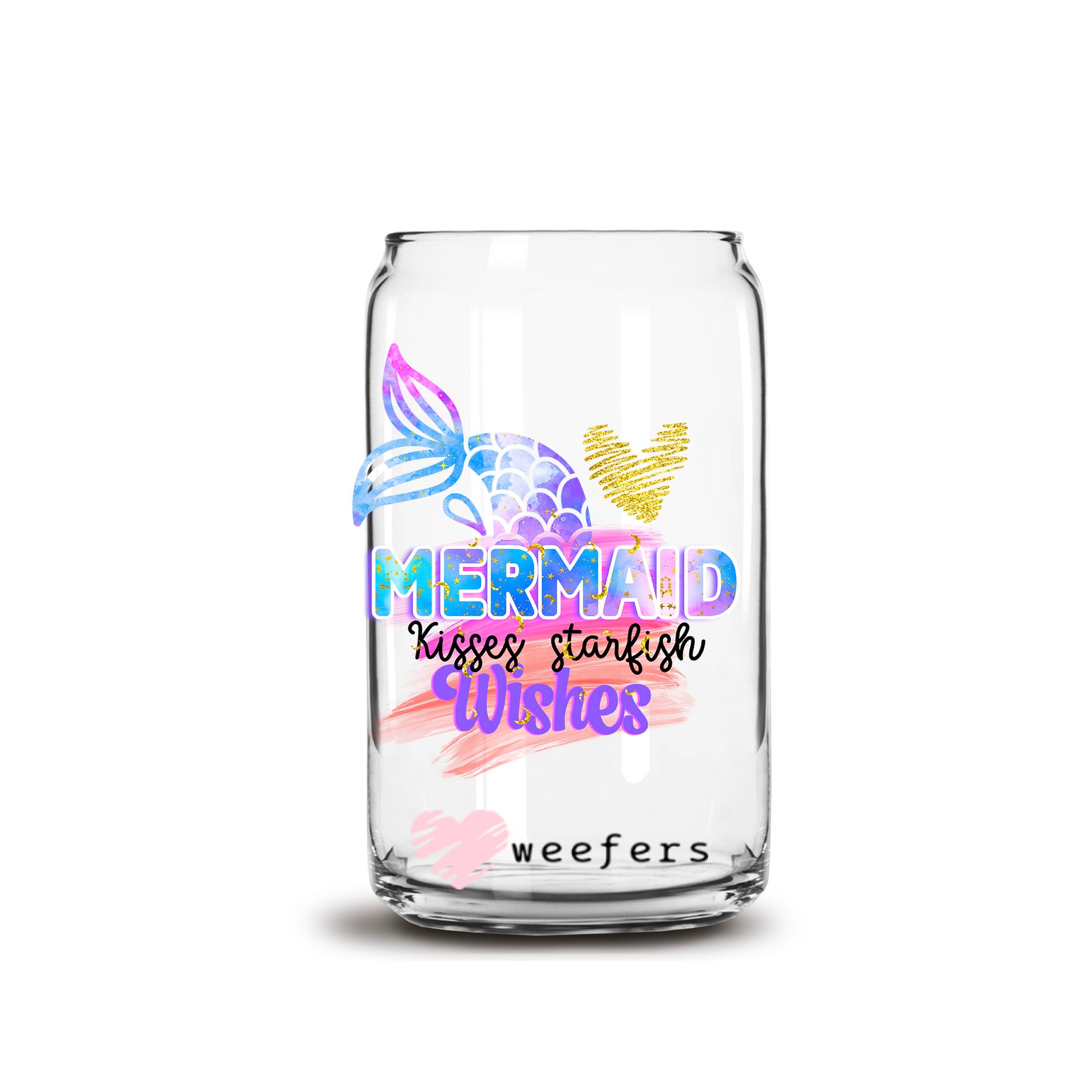 Mermaid Kisses Starfish Wishes 16oz Libbey Glass Can UV DTF or Sublimation Wrap - Decal - Weefers