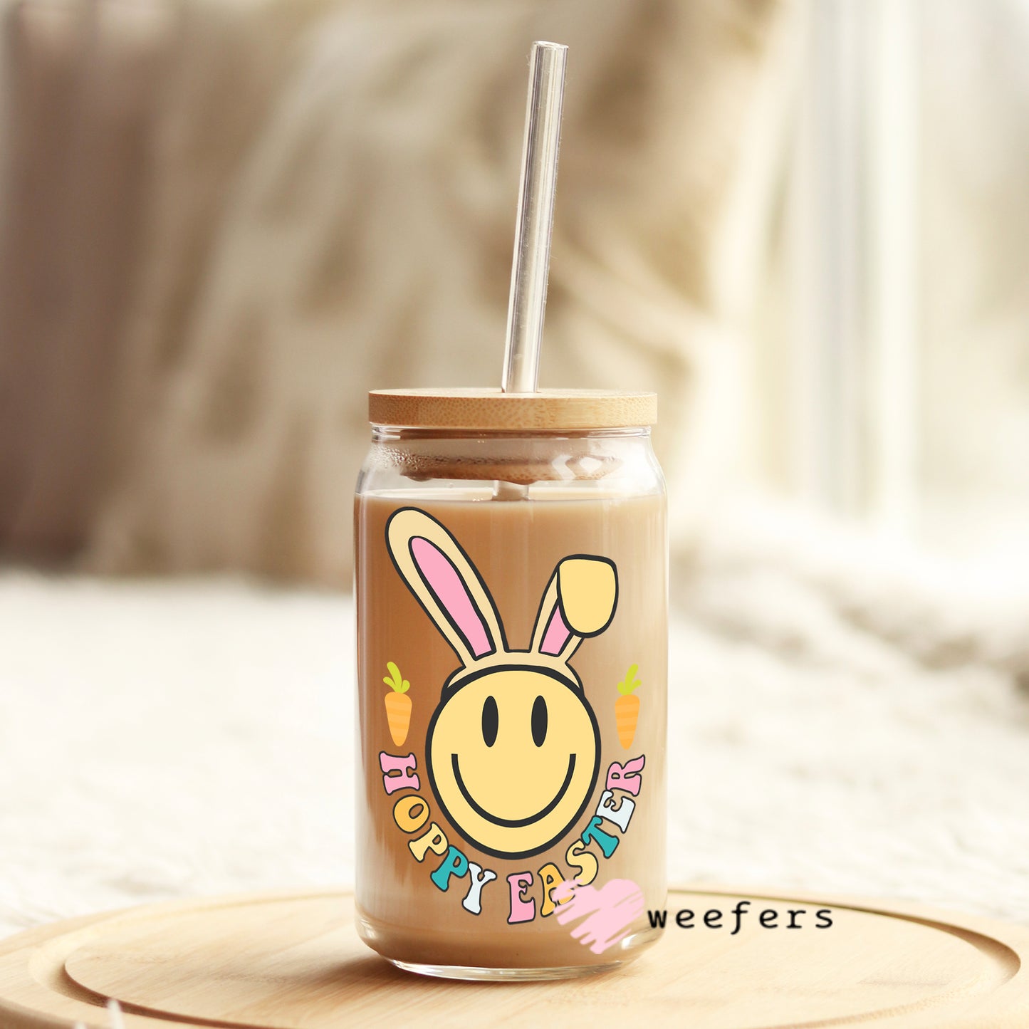 Hoppy Easter 16oz Libbey Glass Can UV DTF or Sublimation Wrap - Decal - Weefers