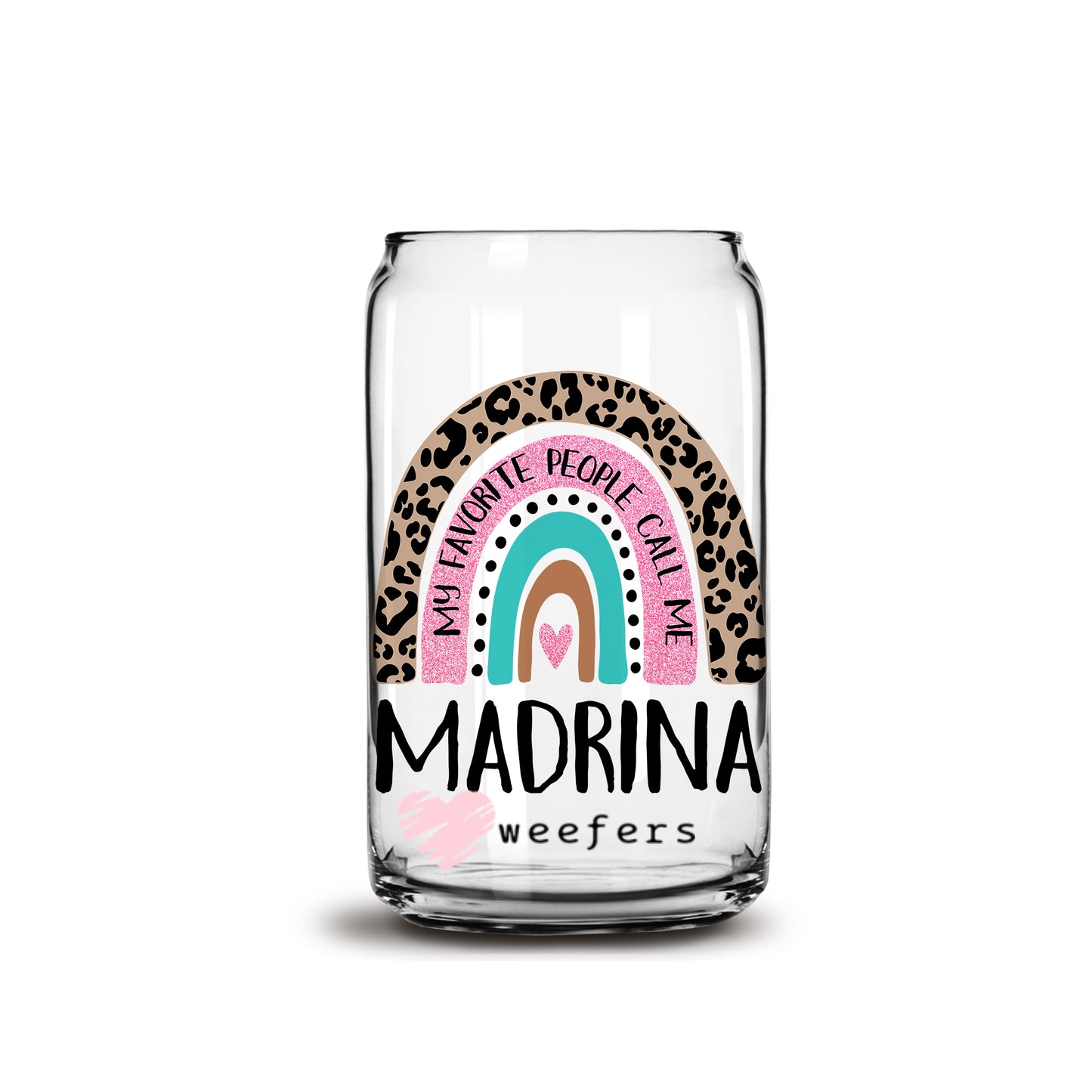 Mother's Day Madrina Boho Rainbow  16oz Libbey Glass Can Cup UV DTF or Sublimation Wrap - Decal - Weefers