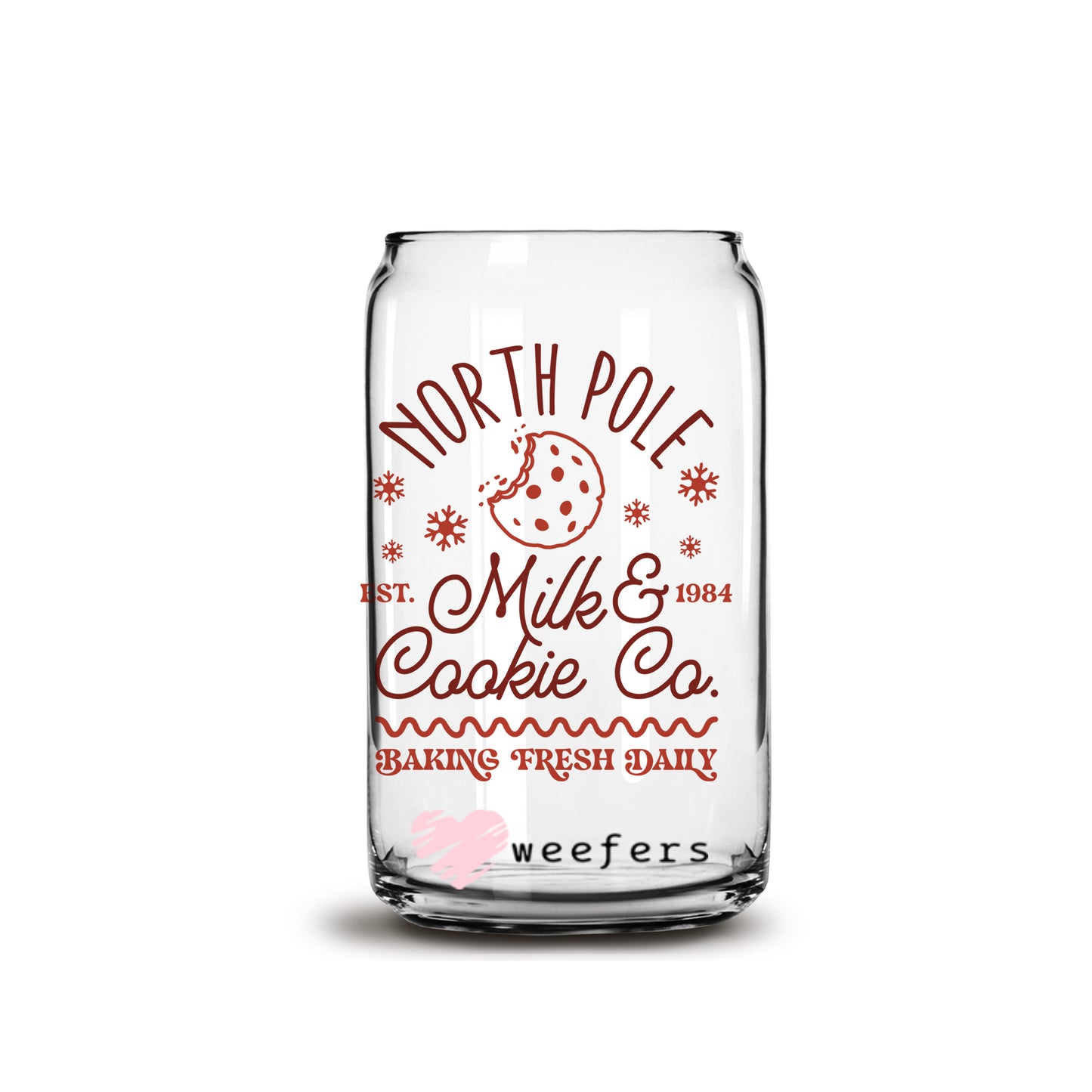 Northpole Milk & Cookie Co Christmas 16oz Libbey Glass Can UV DTF or Sublimation Wrap - Decal - Weefers