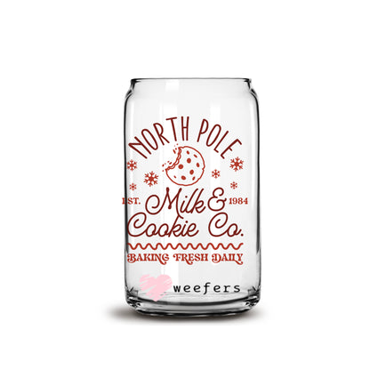 Northpole Milk & Cookie Co Christmas 16oz Libbey Glass Can UV DTF or Sublimation Wrap - Decal - Weefers