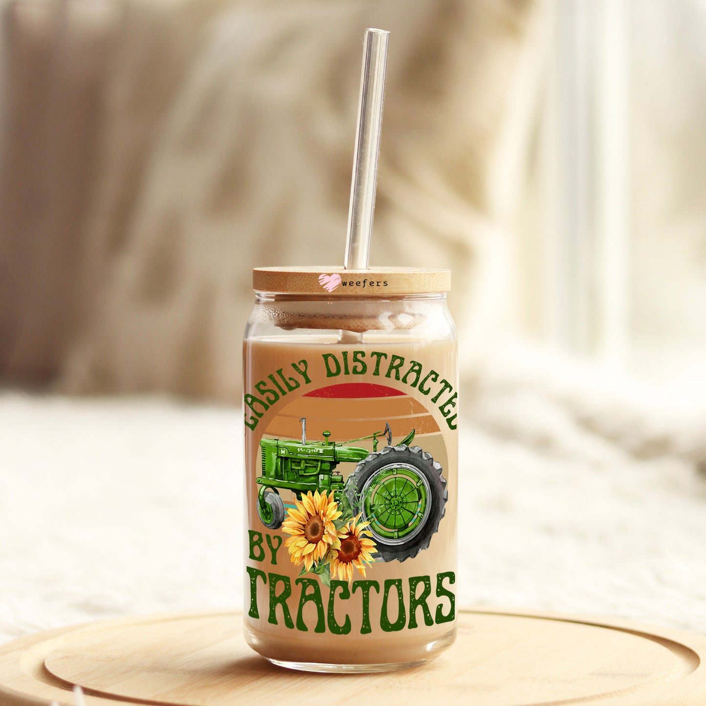 Easily Distracted by Tractors 16oz Libbey Glass Can UV DTF or Sublimation Cup Wrap - Decal Transfer Weefers