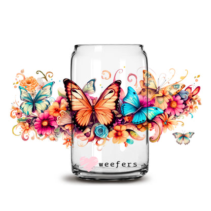 Oh Butterfly 16oz Libbey Glass Can UV DTF or Sublimation Wrap - Decal - Weefers