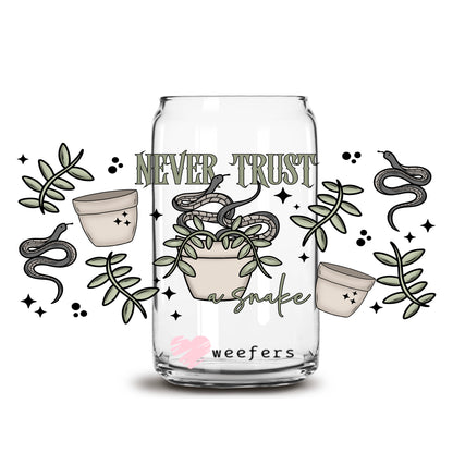 Never Trust a Snake 16oz Libbey Glass Can UV DTF or Sublimation Cup Wrap - Decal Transfer - Weefers