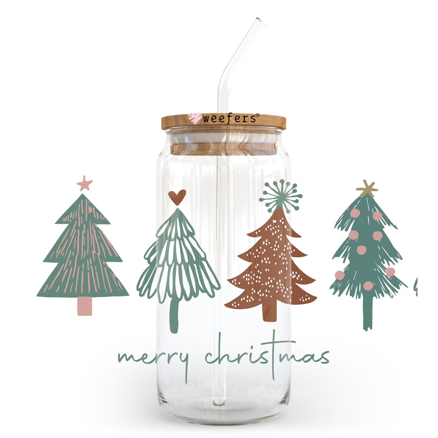 Merry Christmas Trees 20oz Libbey Glass Can, 34oz Hip Sip, 40oz Tumbler UV DTF or Sublimation Decal Transfer - Weefers