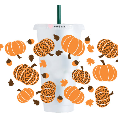 Leopard Pumpkins 24oz UV DTF Cold Cup Wrap - Ready to apply Wrap - HOLE - Weefers