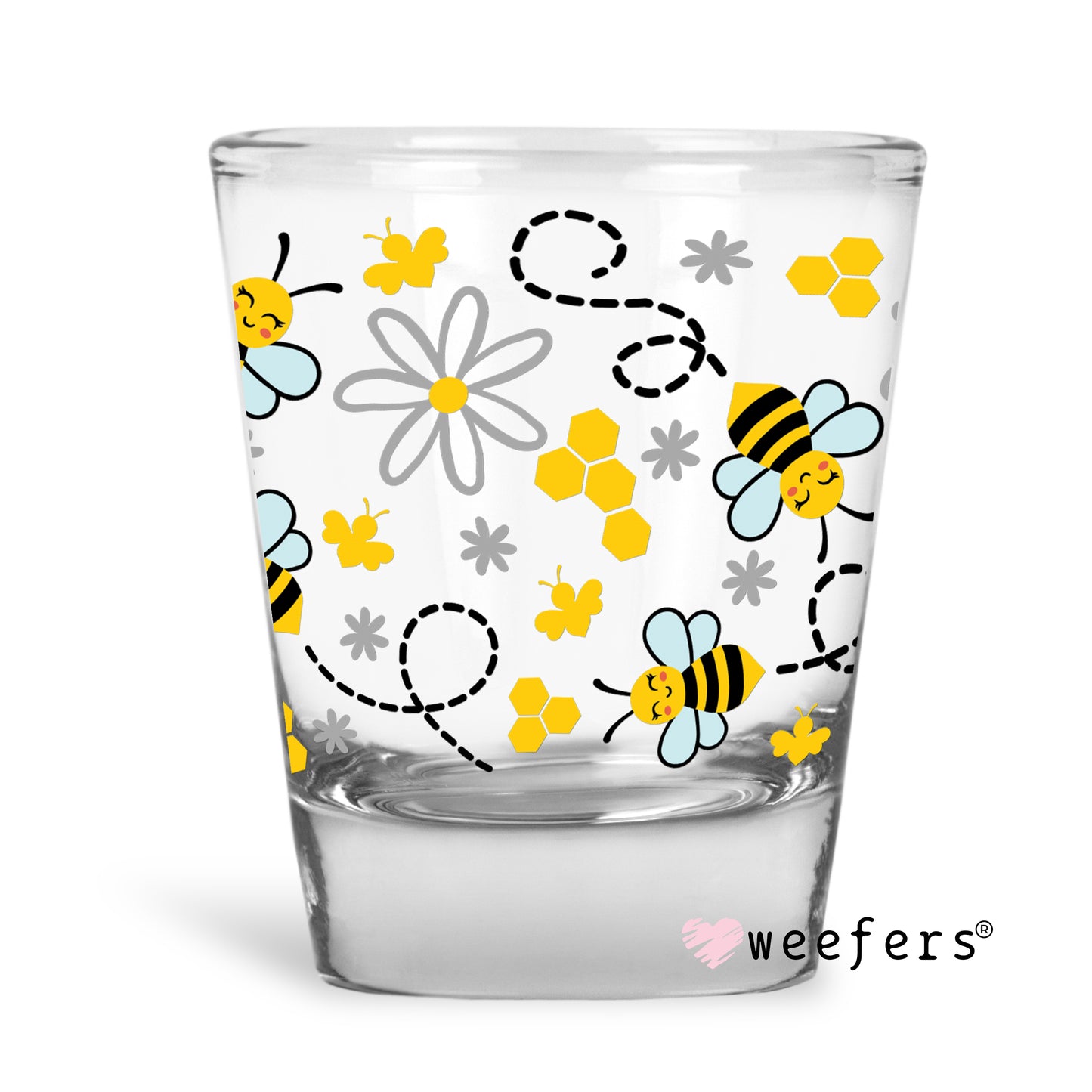 Bees, hearts and flowers oh my Shot Glass Short UV DTF or Sublimation Wrap - Decal - Weefers