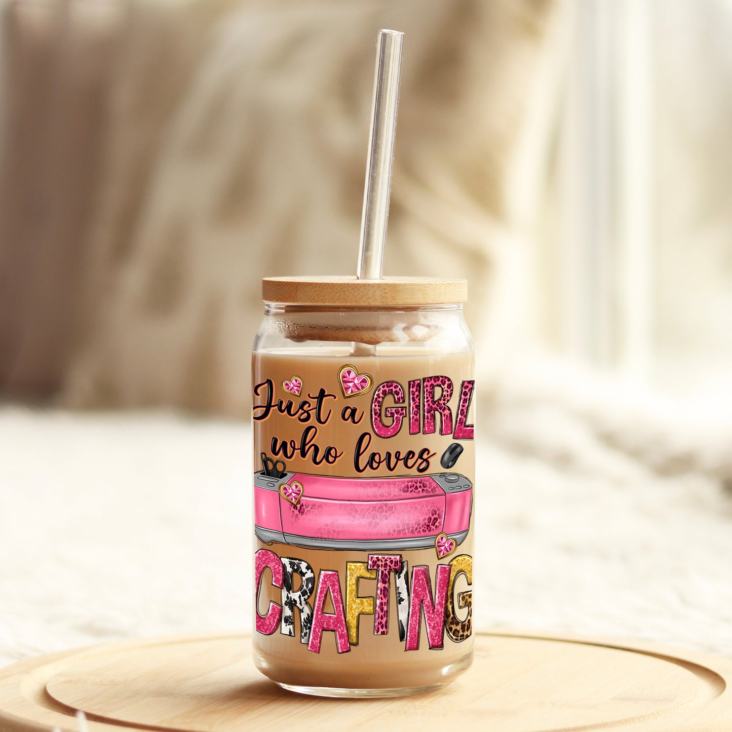 Just a Girl Who Loves Crafting 16oz Libbey Glass Can UV DTF or Sublimation Wrap - Decal - Weefers