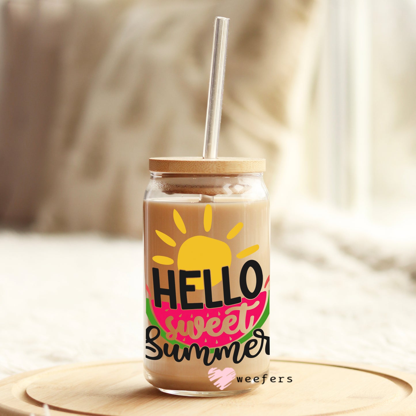 Hello Sweet Summer 16oz Libbey Glass Can UV DTF or Sublimation Wrap - Decal - Weefers